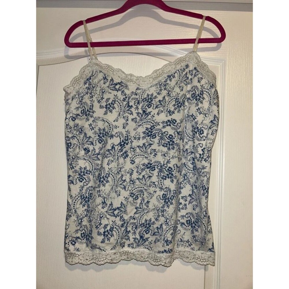 Aeropostale cream blue floral coquette lace trim cami tank top built in bra XL